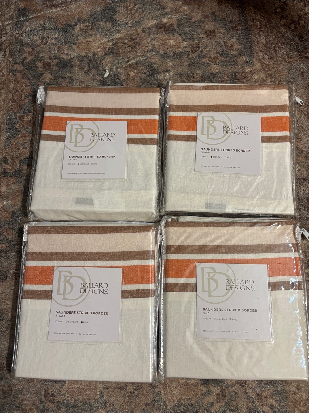 Ballard Designs Saunders Striped Border Sham - Orange & Brown Stripe (Set of 4)